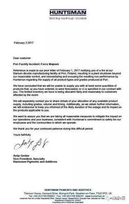 全球化工巨頭亨斯邁工廠失火引發產業鏈后院起火 原材料企業面臨二難